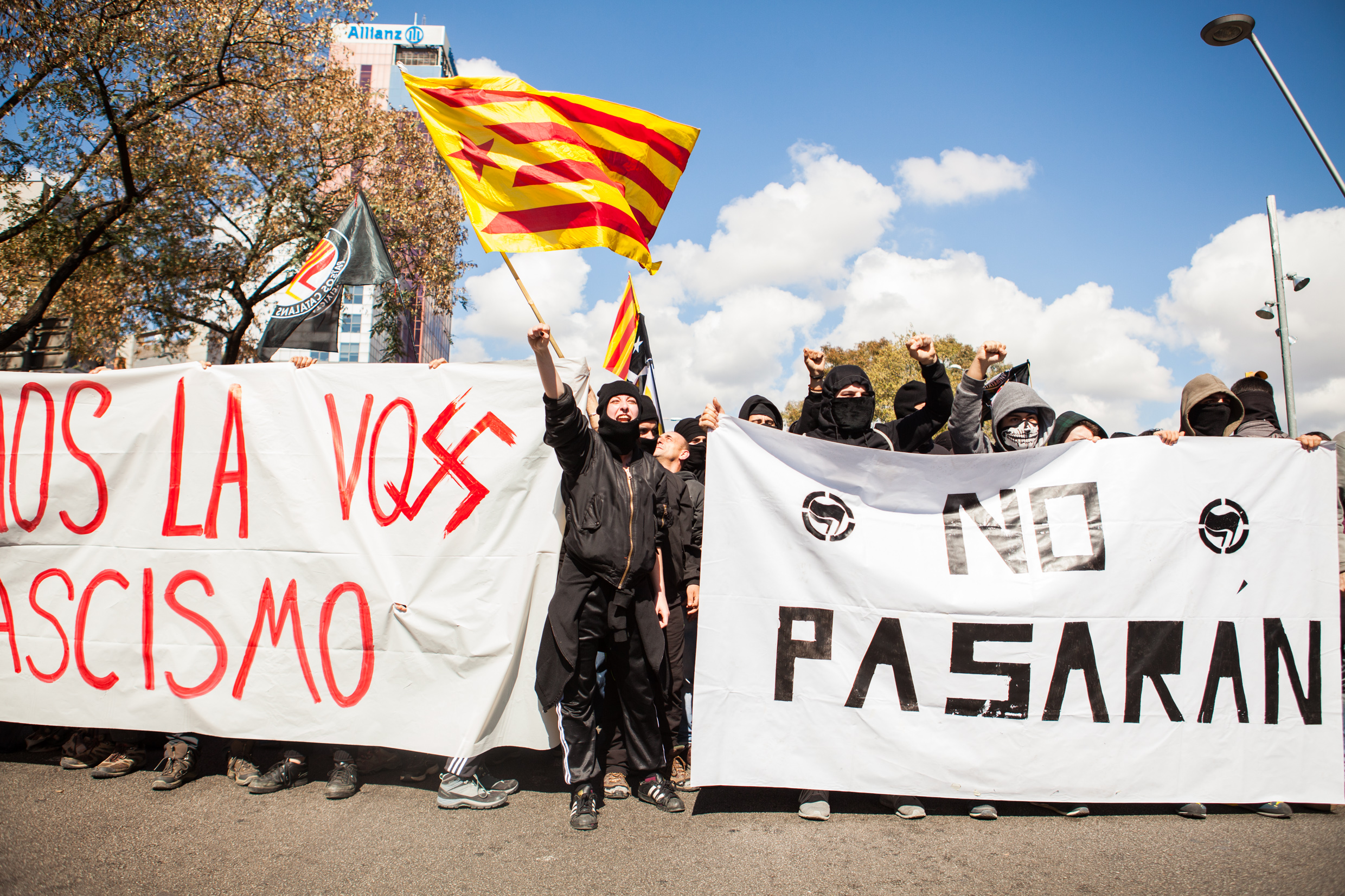 Antifascist group against  VOX demostration. Barcelona