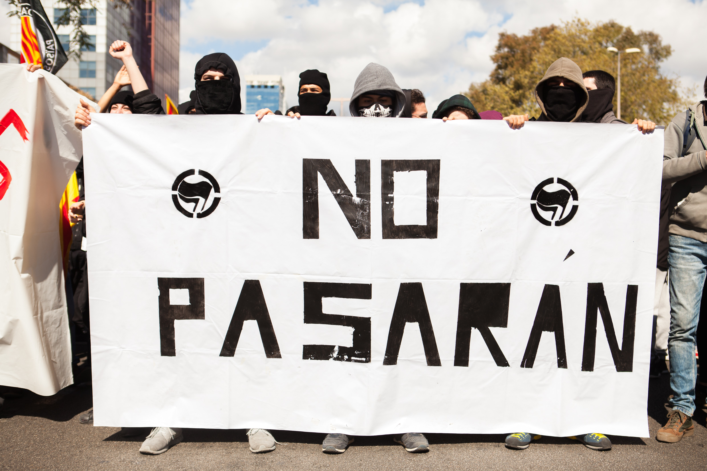Antifascist group against  VOX demostration. Barcelona