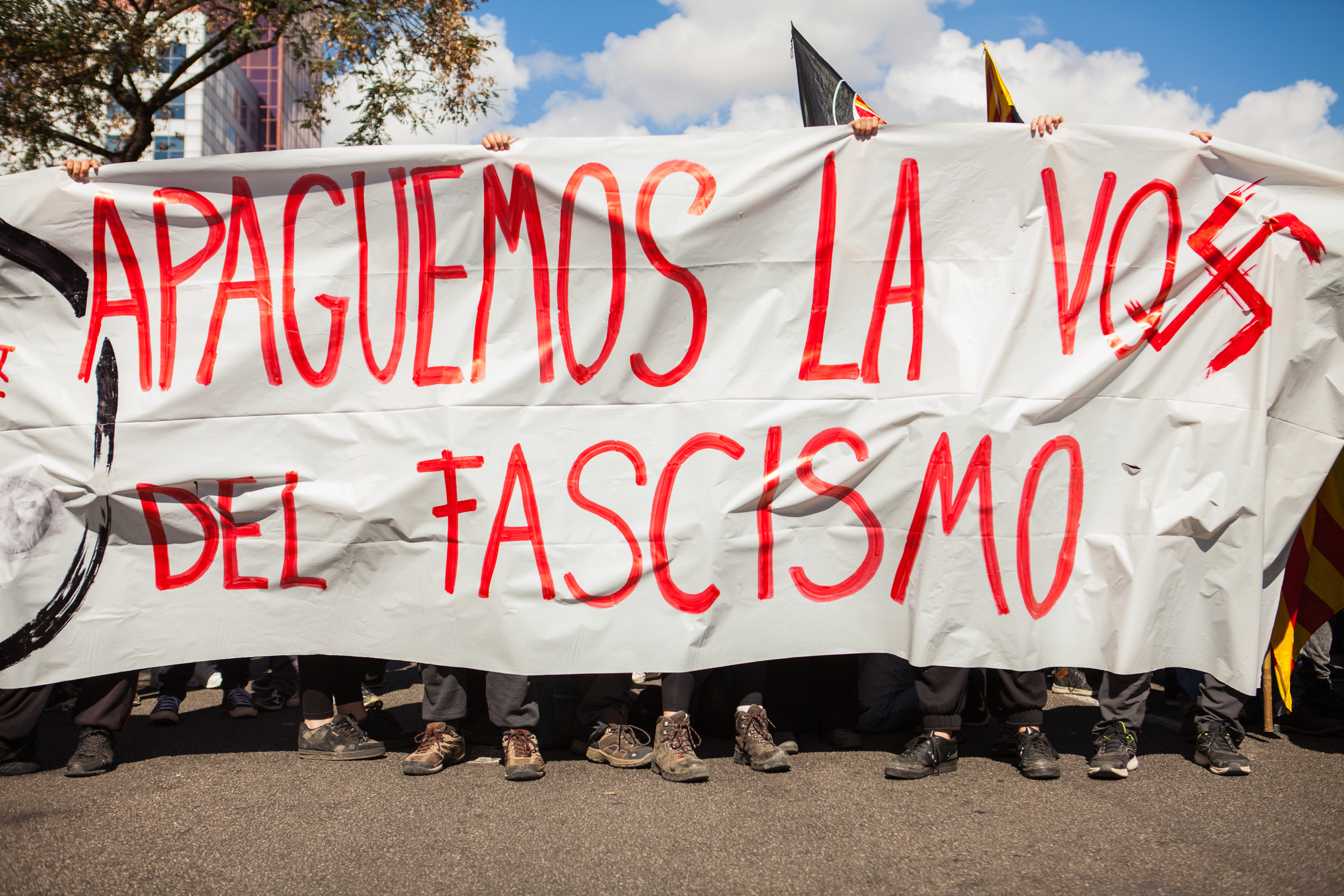 Antifascist group against  VOX demostration. Barcelona