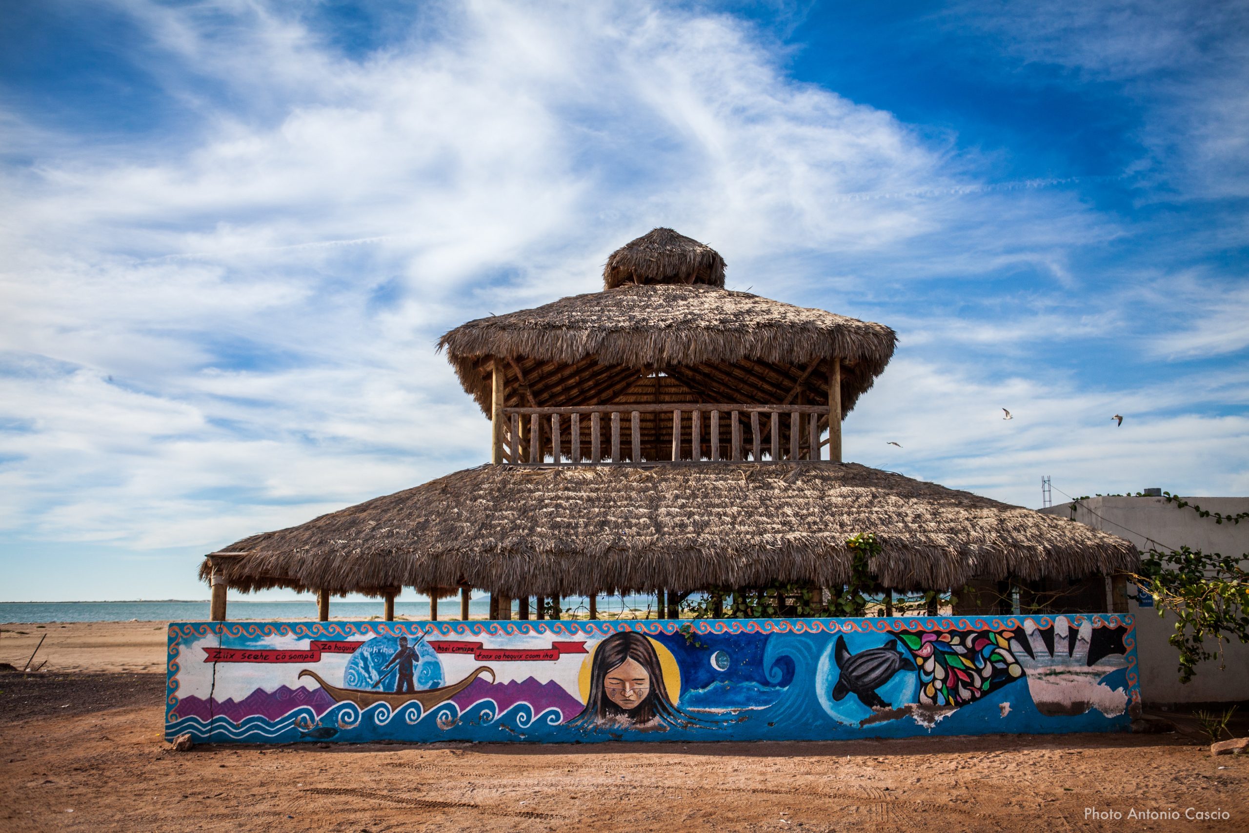 Capanna sulla spiaggia presso la comunità indigena di Coomcac. Punta Chueca, Sonora, Mexico. 11/12/2019